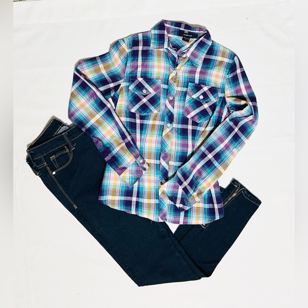 Paper Tee Button Down Shirt (S) Papaya Juniors Skinny Stretch Denim Jean Size 3
